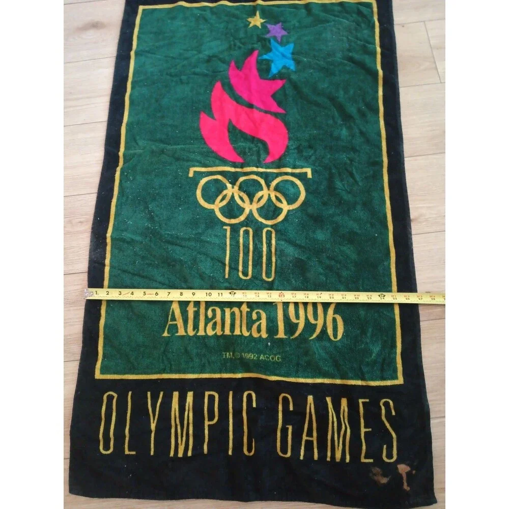 Olympic Games 1996 Atlanta Olympics Summer Beach 90s Vintage Towel Green Black